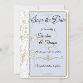 Reserva La Fecha Elegante Pearl Gold Script Boda Perlas románticas