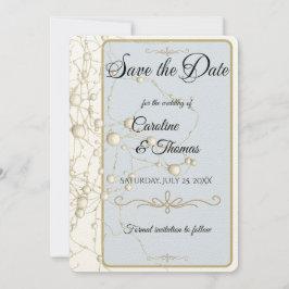 Reserva La Fecha Elegante Pearl Gold Script Boda Perlas románticas