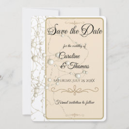 Reserva La Fecha Elegante Pearl Gold Script Boda Perlas románticas
