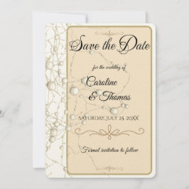 Reserva La Fecha Elegante Pearl Gold Script Boda Perlas románticas