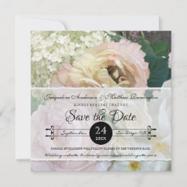 Reserva La Fecha Elegante Peony Hydrangea Rubor Rosa Floral arte