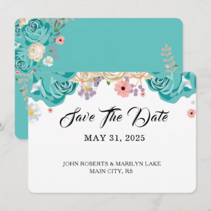 Reserva La Fecha Elegante Personalizado Boda botánico de flores azu