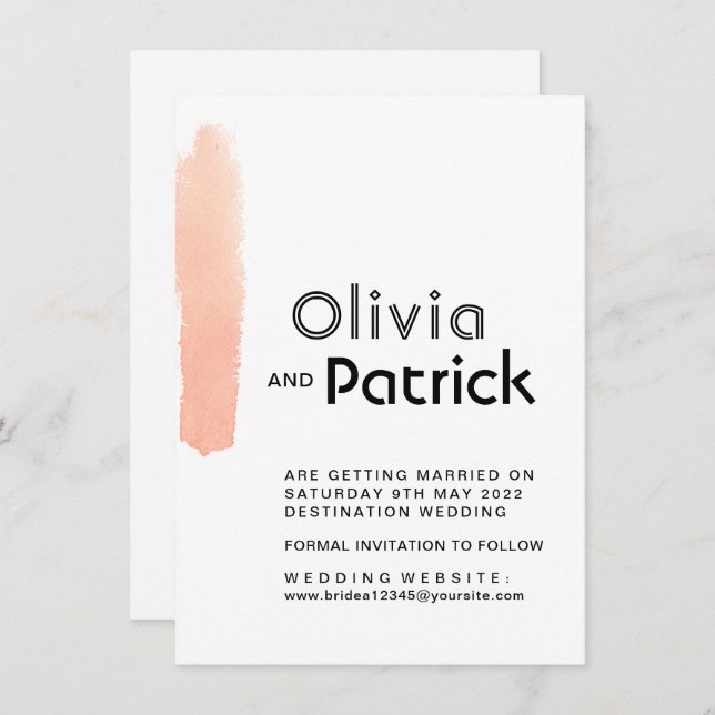 Reserva La Fecha Elegante pincel rosa. Boda simple y moderno (Anverso / Reverso)