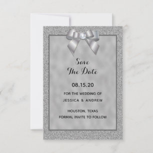 Reserva La Fecha Elegante Plata y Brillante Glitter Boda