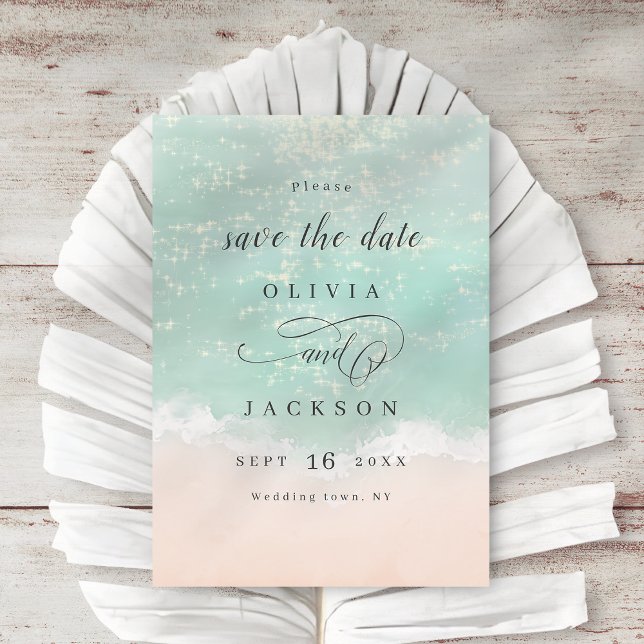 Reserva La Fecha Elegante playa abstracta del océano (Elegant abstract sparkling ocean beach save the date)