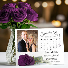 Reserva La Fecha Elegante Plum Purple Rosa Boda Calendario y foto