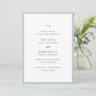 Reserva La Fecha Elegante Polvo Azul Monograma Moderno Boda