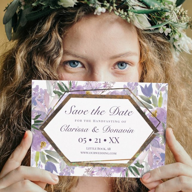 Reserva La Fecha Elegante Purple & Gold Floral Wicca Handfasting (Subido por el creador)