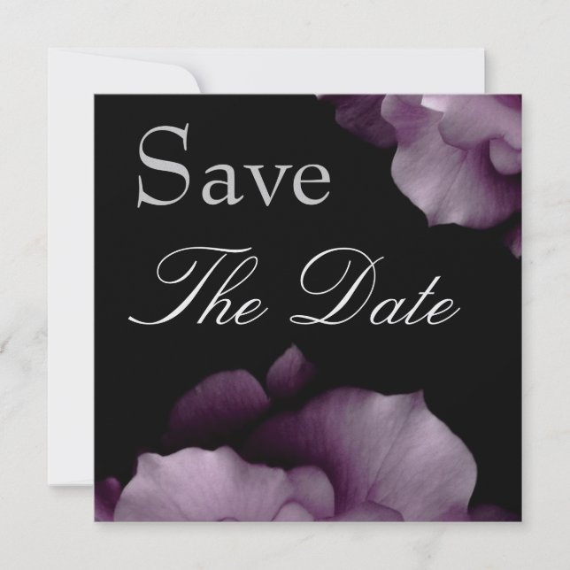 Reserva La Fecha Elegante PURPLE Petals Wedding Guardar la invitaci (Anverso)