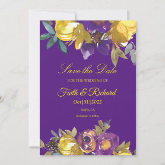 Reserva La Fecha Elegante Purple y Gold Fall Wedding Salven la fech