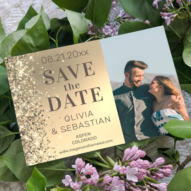 Reserva La Fecha Elegante Purpurina de oro Moda foto Boda moderno (Subido por el creador)