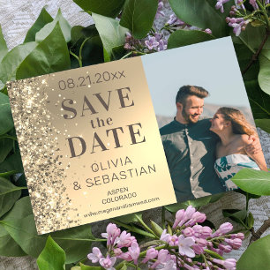 Reserva La Fecha Elegante Purpurina de oro Moda foto Boda moderno