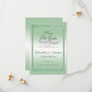 Reserva La Fecha Elegante Purpurina Esmeralda y Anillos Bodas Plate