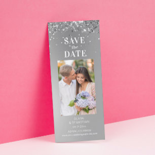 Reserva La Fecha Elegante Purpurina Plata Foto Boda Guardar La Fech
