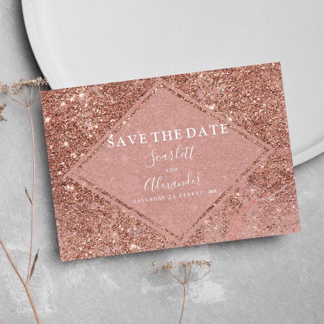 Reserva La Fecha Elegante purpurina rosa dorado de mármol (Elegant pink rose gold glitter marble save the date )