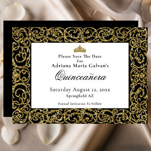 Reserva La Fecha Elegante Quinceañera con Caligrafía Dorada Save Th