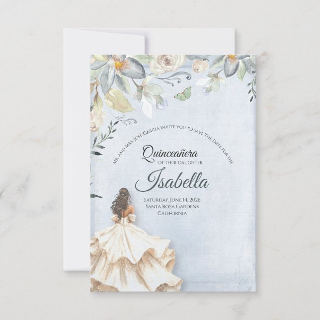 Reserva La Fecha Elegante Quinceañera Cumpleaños 15 (Anverso)