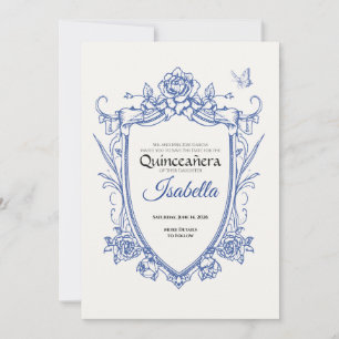 Reserva La Fecha Elegante Quinceañera Cumpleaños 15 Azul