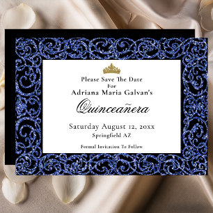 Reserva La Fecha Elegante Quinceañera Fecha de Guardado Rollo Azul