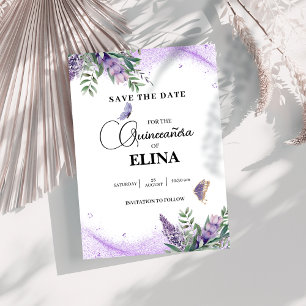 Reserva La Fecha Elegante Quinceañera Lilac Lavender Butterfly