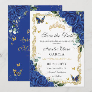Reserva La Fecha Elegante Quinceañera Royal Floral Vintage Gold