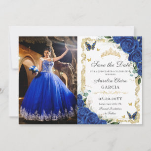Reserva La Fecha Elegante Quinceañera Royal Floral Vintage Gold