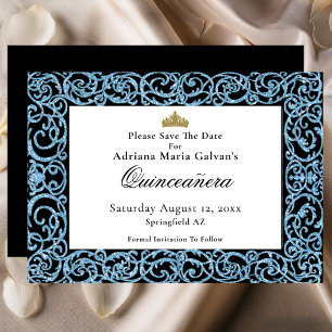 Reserva La Fecha Elegante Quinceañera Trabajos de Dibujo en Azul Cl