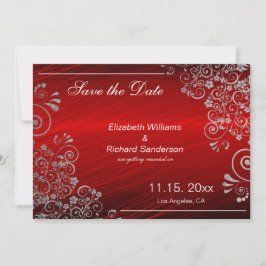 Reserva La Fecha Elegante Rojo Rubí Gris Guardar la Fecha  Boda