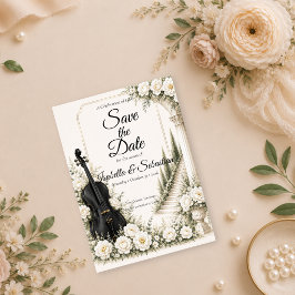 Reserva La Fecha Elegante Romance de Cello de Marfil para Boda
