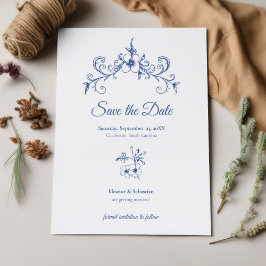 Reserva La Fecha Elegante Romance de época Dusty Blue Floral Boda