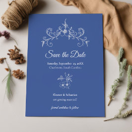 Reserva La Fecha Elegante Romance de época Dusty Blue Floral Boda