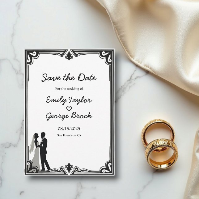 Reserva La Fecha Elegante Romántico Boda Clásico Blanco Y Negro (Subido por el creador)