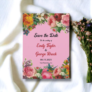 Reserva La Fecha Elegante romántico Boda floral de verano rosado Ru