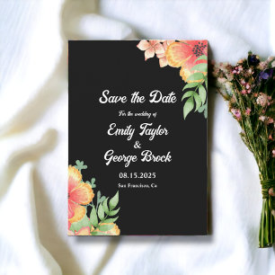 Reserva La Fecha Elegante Romántico Flores Silvestres Negro Boda Fl