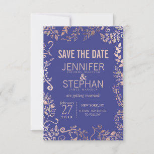 Reserva La Fecha Elegante Rosa azul azul oro Boda floral