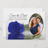 Elegante Rosa Azul Real con Foto Ovalada Boda