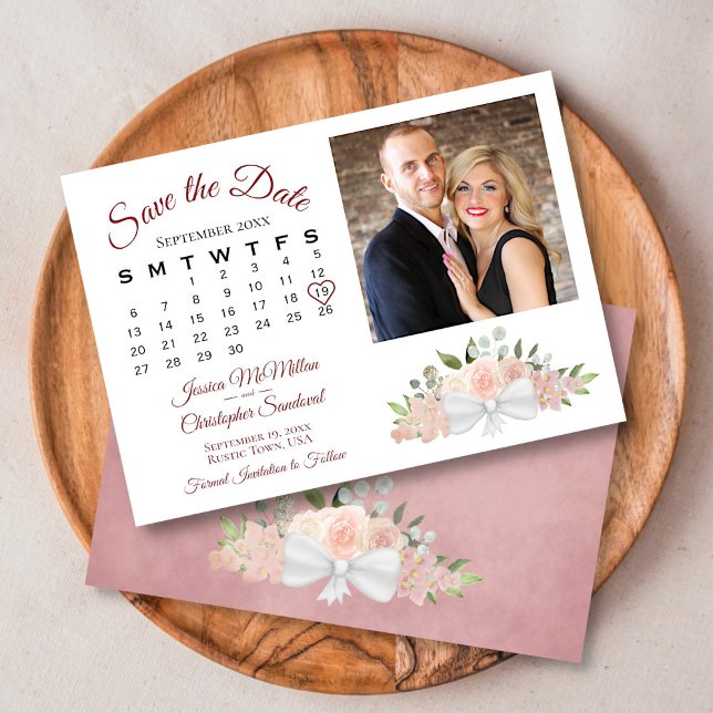 Reserva La Fecha Elegante Rosa de calendario floral Boda de fotogra (Subido por el creador)