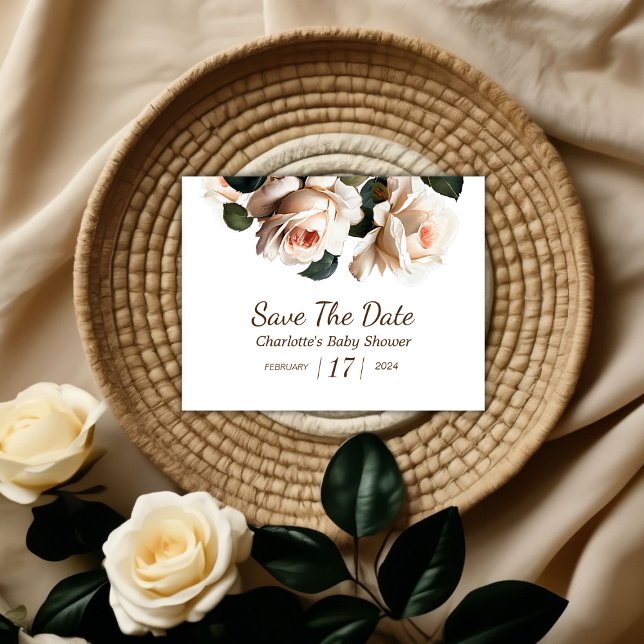 Reserva La Fecha Elegante Rosa de Chica Beige Baby Shower (Save The Date!)