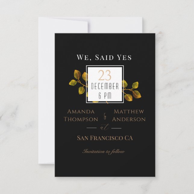 Reserva La Fecha Elegante Rosa de Moda Monograma Negro Guardar La F (Anverso)