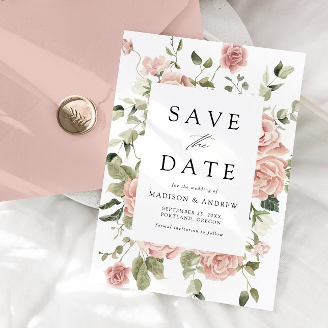 Reserva La Fecha Elegante Rosa de Rubor Garden Wedding (Subido por el creador)