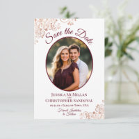 Elegante Rosa Dorado y Burgundy Oval Foto Boda