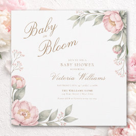 Reserva La Fecha Elegante Rosa en Flor Niña Baby Shower 