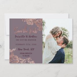 Reserva La Fecha Elegante Rosa Gold Floral Purple Mauve Save Date