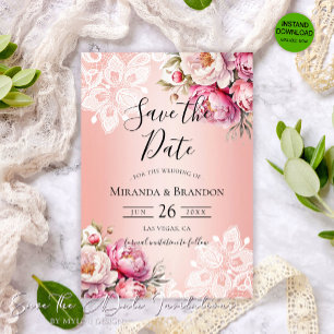Reserva La Fecha Elegante Rosa Gold Watercolor Floral Boda