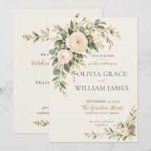 Elegante Rosa Marfil Verde Save the Date
