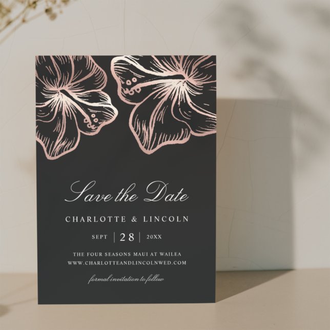 Reserva La Fecha Elegante Rosa Oro Hibiscus Boda de Flores (Subido por el creador)