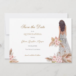 Reserva La Fecha Elegante Rosa Pampas Grass Quinceañera