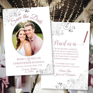 Reserva La Fecha Elegante Rosa Polvorienta y Boda de Foto Ovalada d