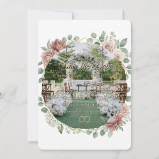 Reserva La Fecha Elegante Rosa Polvoriento Floral Geométrico Acuare