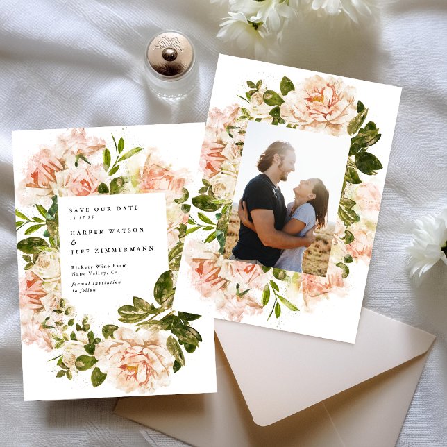 Reserva La Fecha Elegante Rosa Romance Watercolor Boda Foto (Subido por el creador)